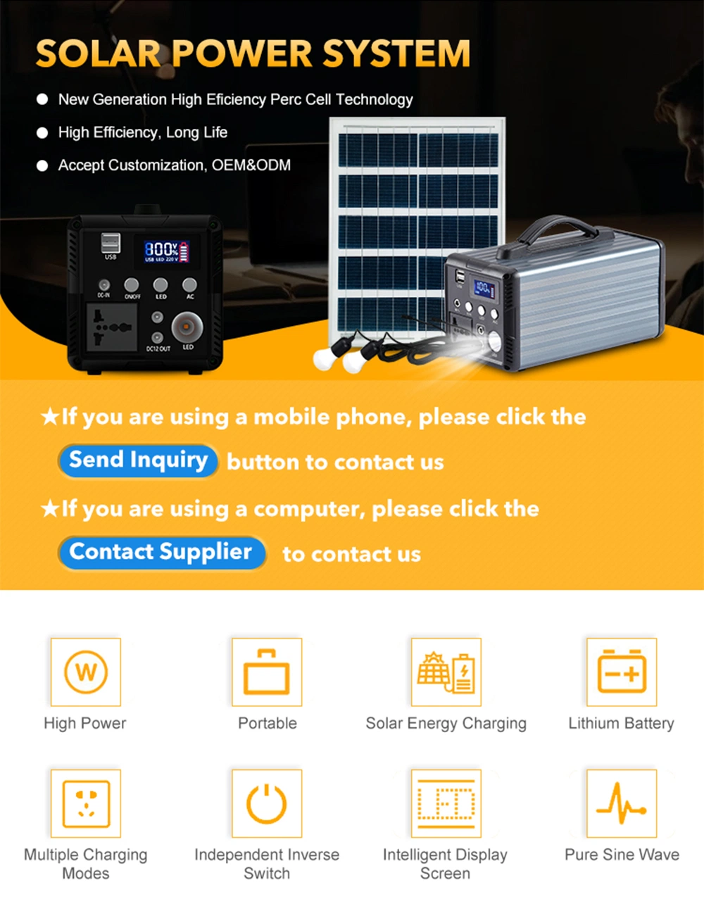 Solar Mini UPS 200W 500W 180000mAh Uninterruptible Power Supply Charger Power Banks Outdoor Portable Power Station